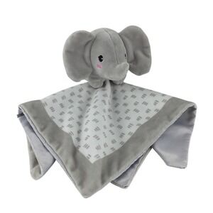 Pearhead Elephant Lovey Security Blanket Gray White Dash Satin Trim Back